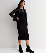 New Look Maternity Black Ribbed Layered Midi Nursing Dress